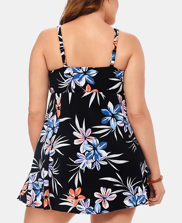 Swim Solutions Plus Size Beach Ready Printed Tummy Control Swimdress