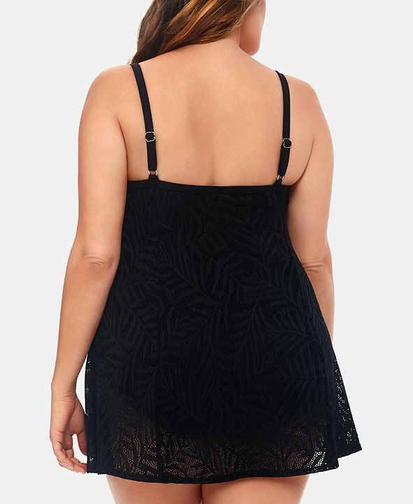 Swim Solutions Plus Size Crocheted TummyControl Swimdress, Created for