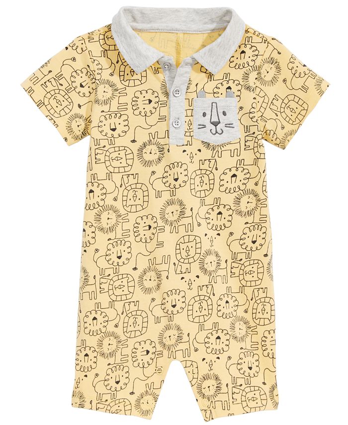 First Impressions Baby Boys Collared LionPrint Cotton Romper, Created