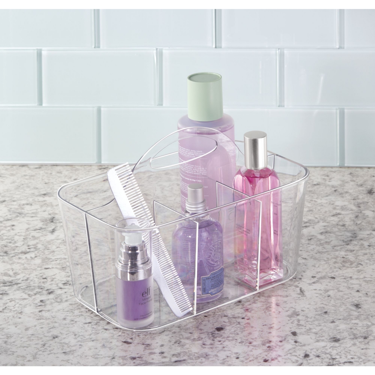 iDesign 4-Section Storage Caddy Organizer with Handle - Clear