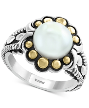 image of Effy Cultured Freshwater Pearl (9mm) Flower Ring in Sterling Silver & 18k Gold Over Silver