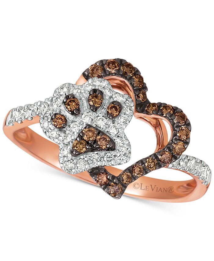 Le Vian Nude™ & Chocolate® Diamond Paw Print Heart Ring (3/8 ct. .) in  14k Rose Gold & Reviews - Rings - Jewelry & Watches - Macy's