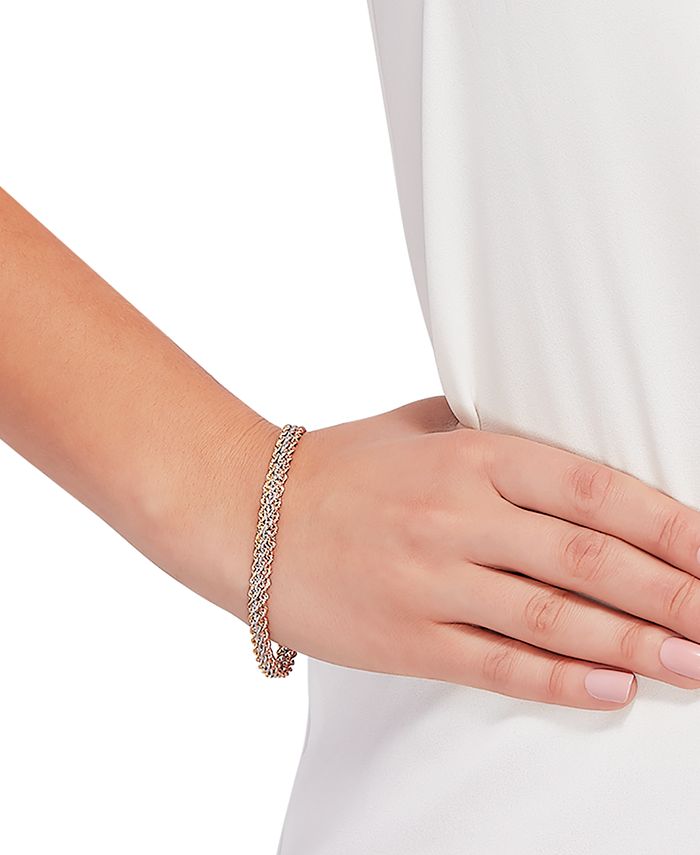 Italian Gold Tricolor Triple Strand Rope Bracelet in 10k Gold, White