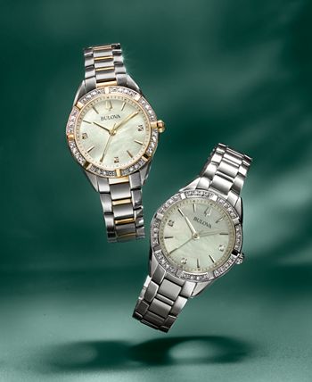 Bulova - Women's Sutton Diamond (1/10 ct. t.w.) Stainless Steel Bracelet Watch 32.5mm