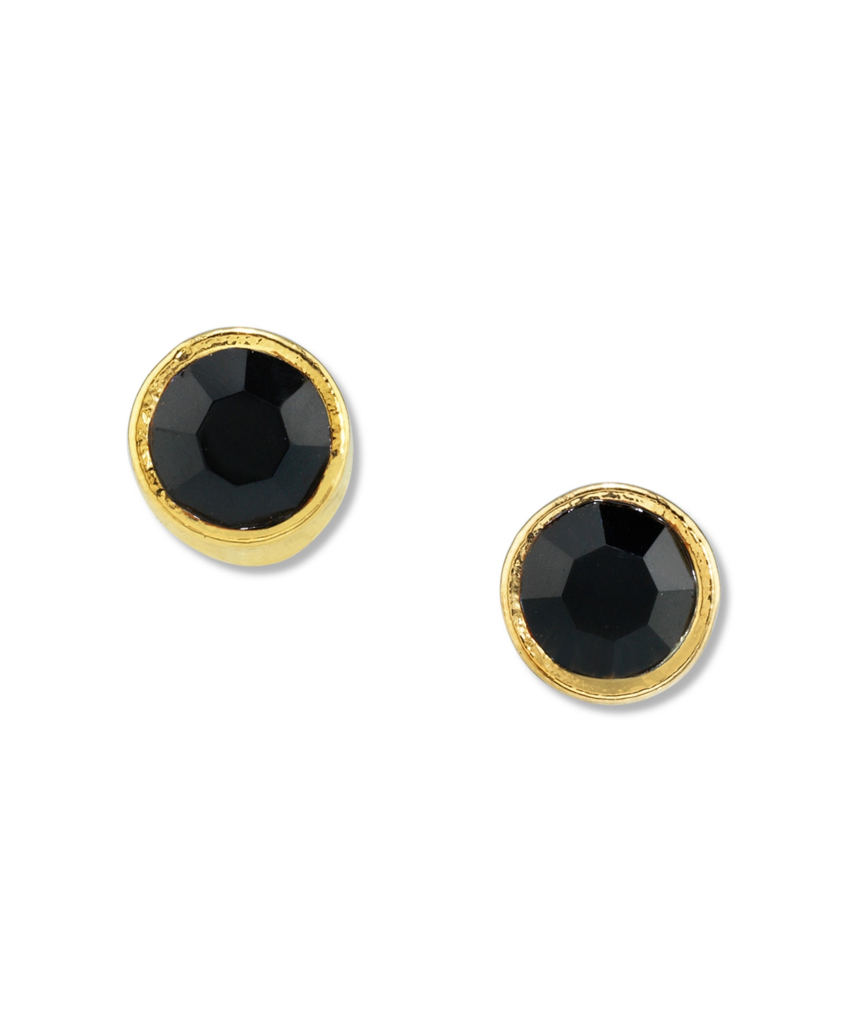14K Gold-tone Round Crystal Stainless Steel Stud Earring - Black