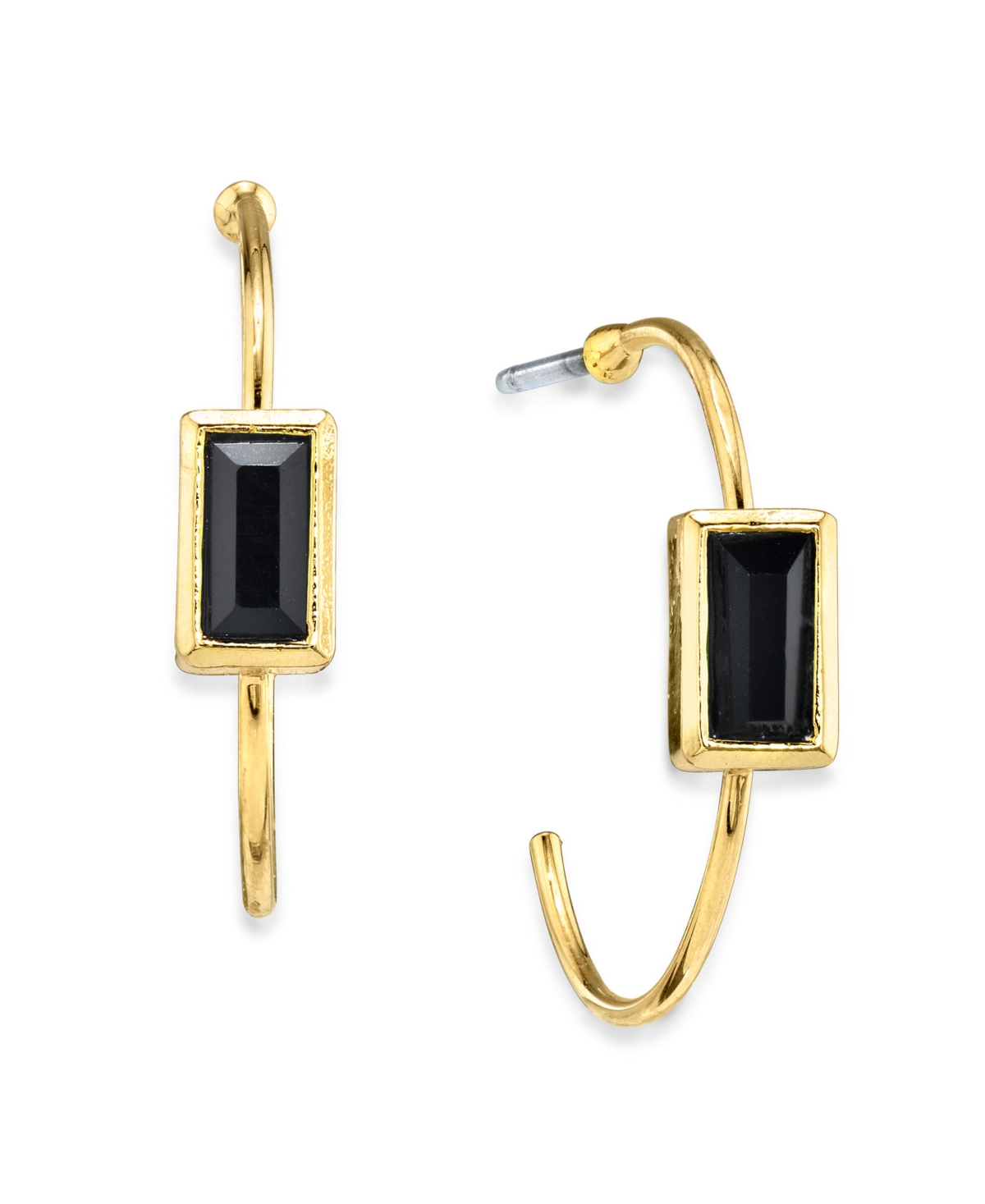 2028 14k Gold Dipped Square Crystal Open Hoop Stainless Steel Post Small Earrings In Black