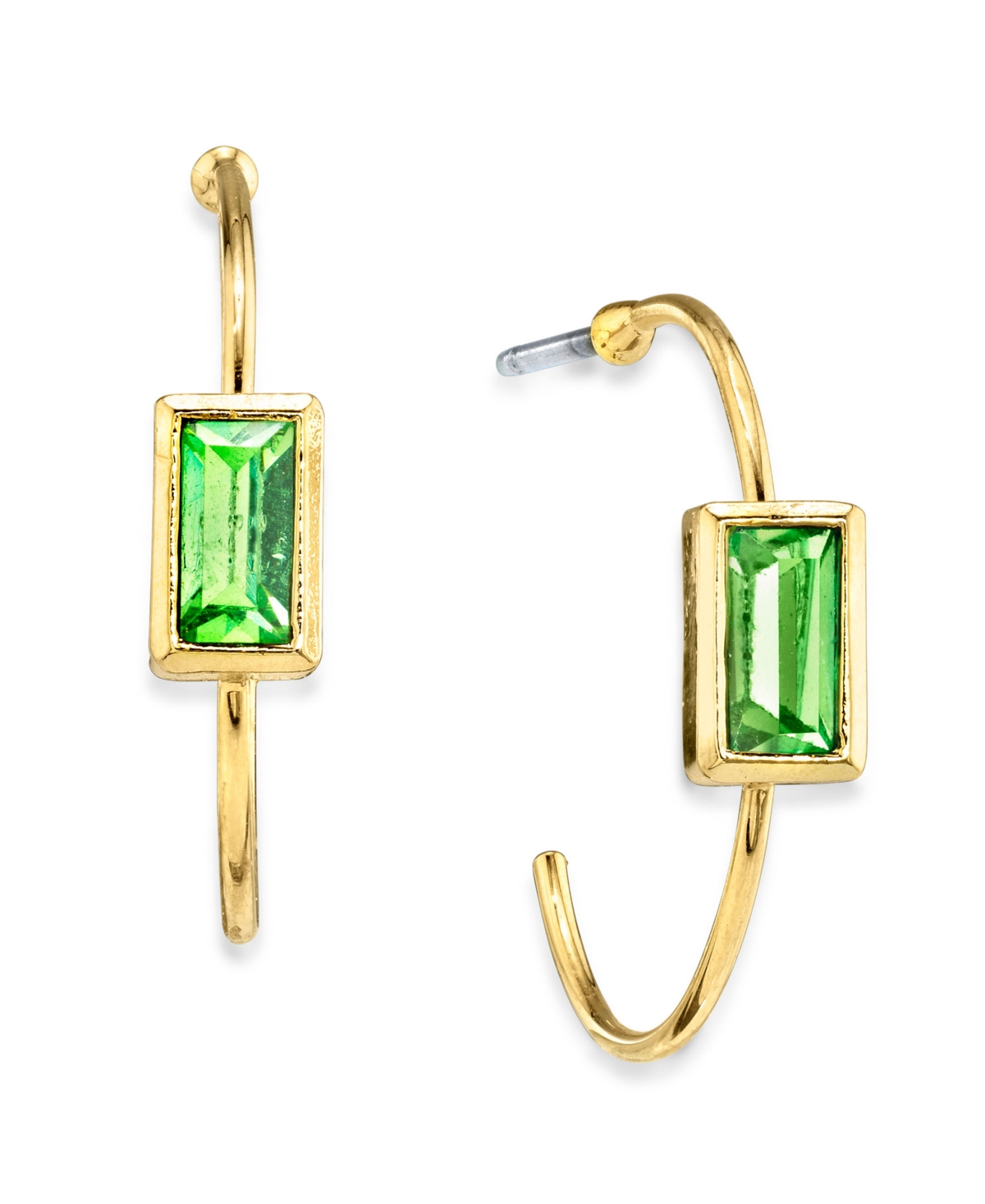 2028 14k Gold-tone Square Crystal Open Hoop Stainless Steel Post Small Earrings In Light Green