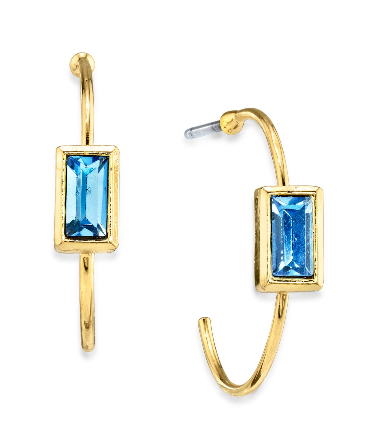 2028 14k Gold Dipped Square Crystal Open Hoop Stainless Steel Post Small Earrings In Blue