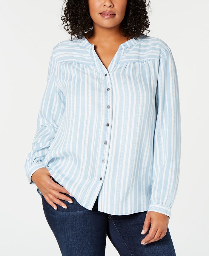 Style & Co Plus Size Split-Neck Striped Shirt, Created for Macy's ...