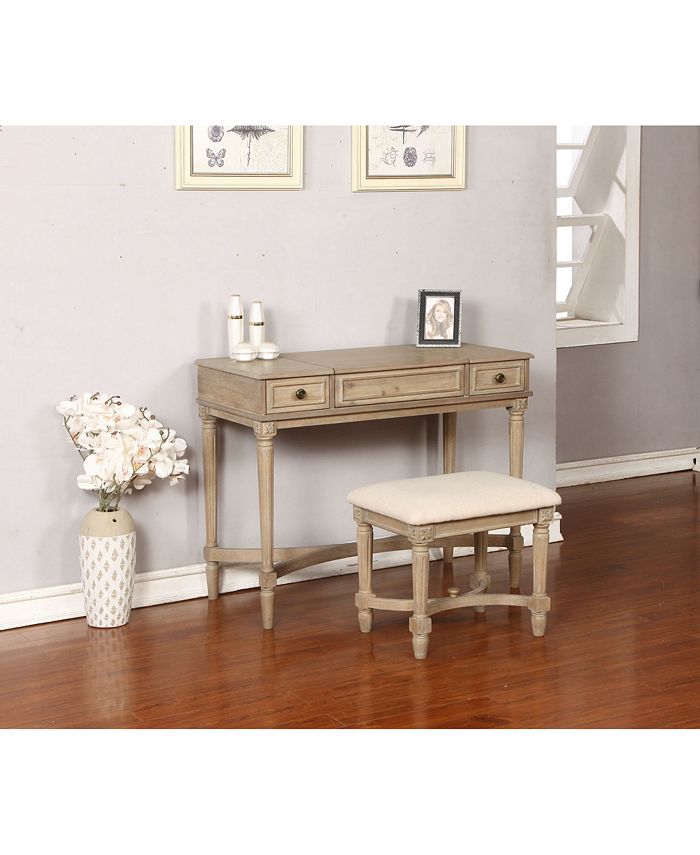 Linon Home Décor Cyndi Gray Wash Vanity Set with Bench and Mirror Macy's