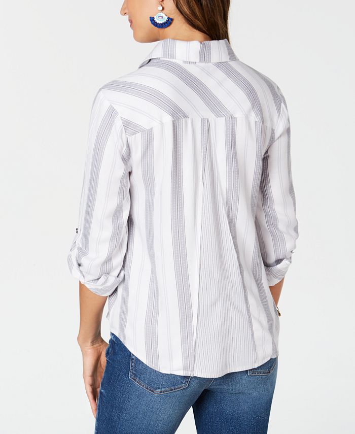 Style & Co Petite Tab-Sleeve Striped Shirt, Created for Macy's ...