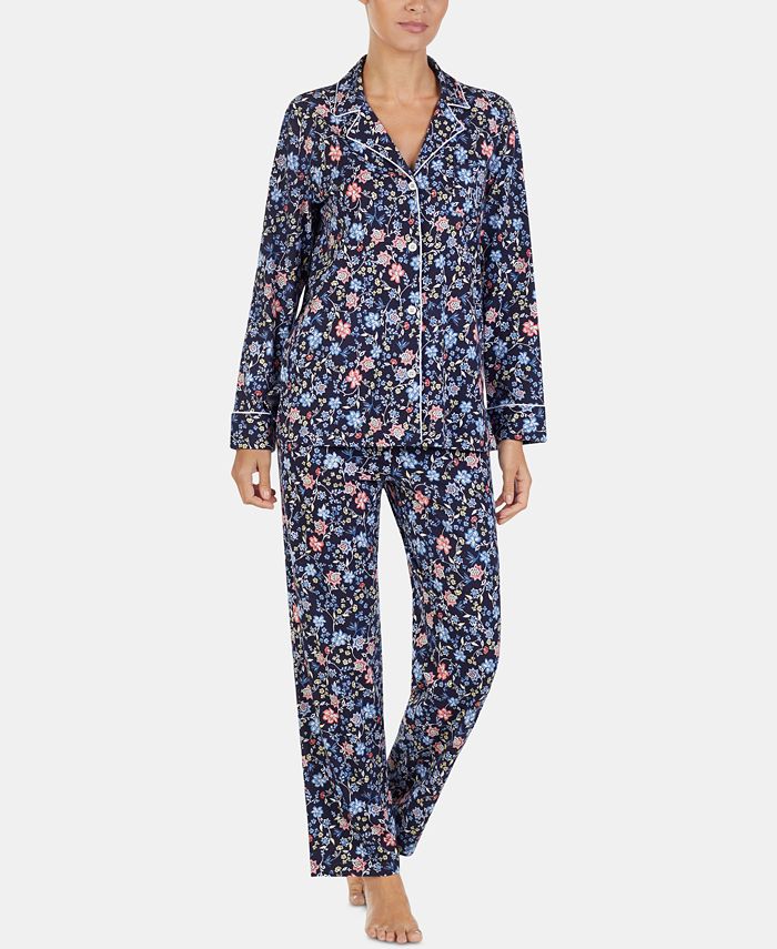 Lauren Ralph Lauren Petite Printed Cotton Notch Collar Pajama Set