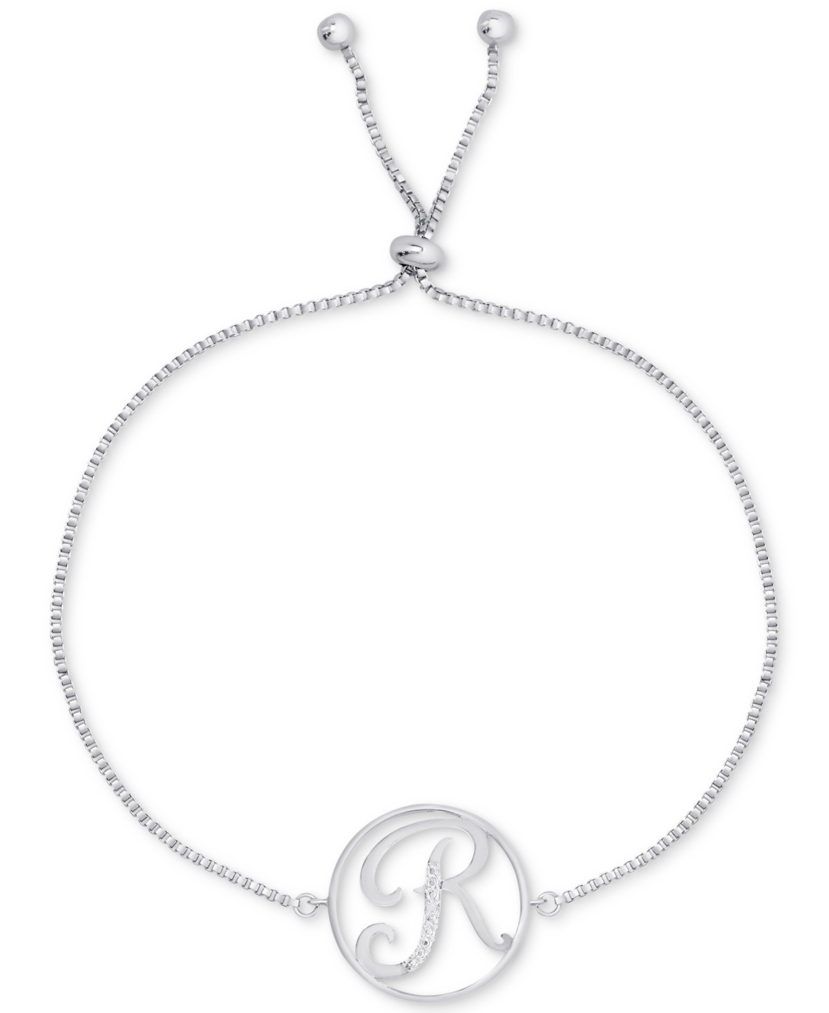 Diamond Accent Initial Bolo Bracelet Plate - R