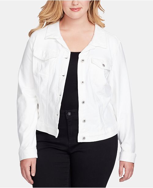 Jessica Simpson Trendy Plus Size Pixie White Denim Jacket Reviews