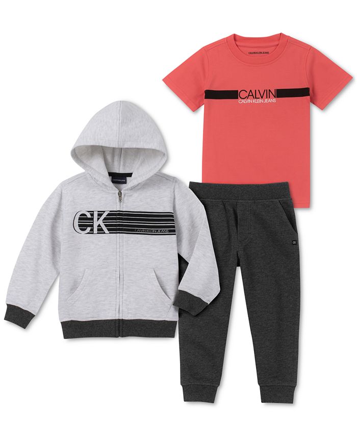 Calvin Klein Toddler Boys 3-Pc. Full-Zip Hoodie, T-Shirt & Joggers Set ...