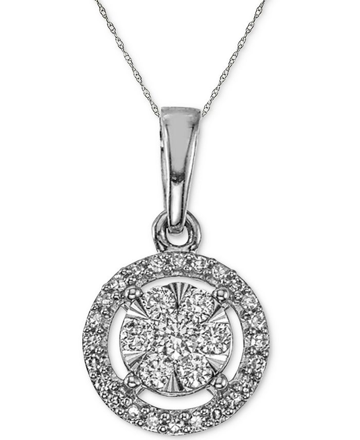 Macy's - Diamond Halo Pendant Necklace (1/4 ct. t.w.) in 10k White Gold, 16" + 2" extender