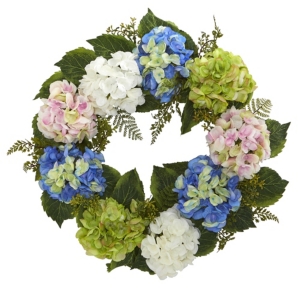 Nearly Natural 24" Hydrangea Multi Wreath In Blue