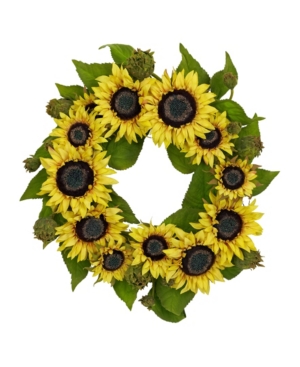 Nearly Natural 22" Sunflower Wreath In Yellow