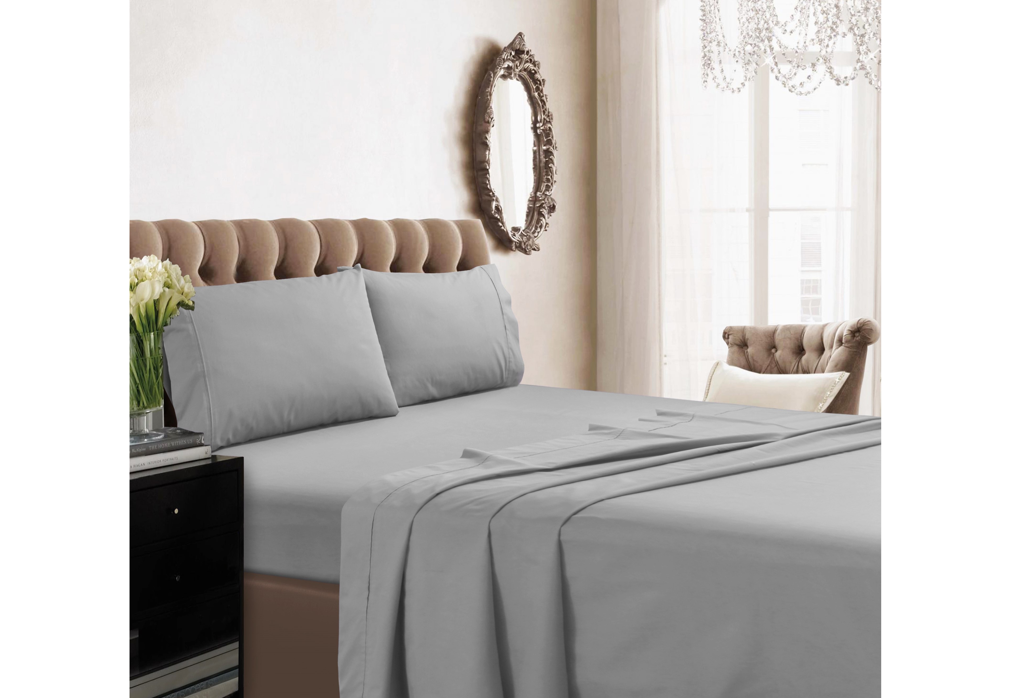 Tribeca Living 350 Thread Count Cotton Percale Extra Deep Pocket Sheet Set, Full