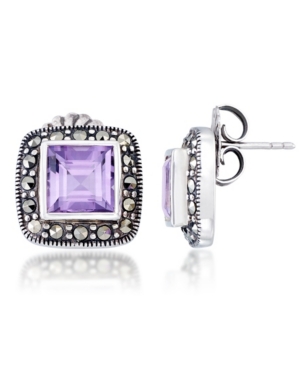 image of Amethyst (4 ct. t.w.) & Marcasite Square Earrings in Sterling Silver