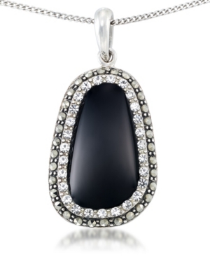 image of Onyx (19 x 11mm), Crystal & Marcasite Pendant on 18