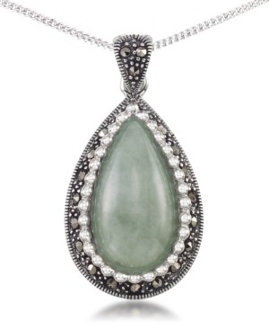 image of Jade (19 x 10mm) & Marcasite Teardrop Pendant on 18