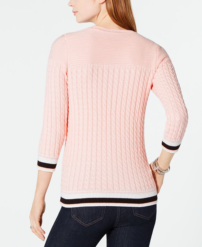 Tommy Hilfiger Cotton Tipped CableKnit Sweater, Created for Macy's