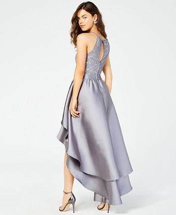 Juniors' lace-top asymmetrical-skirt gown clearance