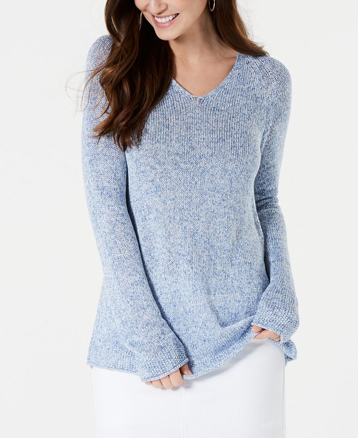 Style & Co Petite Marled-Knit V-Neck Sweater, Created for Macy's - Macy's