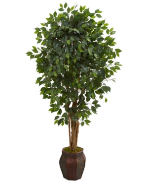 Nearly Natural 6' Ficus Artificial Tree In Decorative Planter In Green