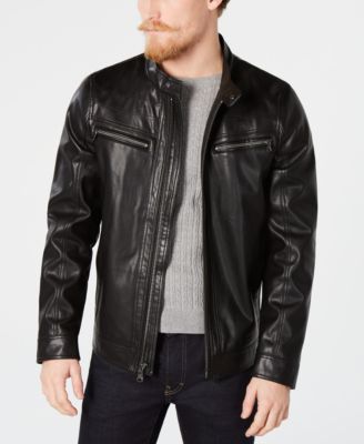 calvin klein black leather jacket mens