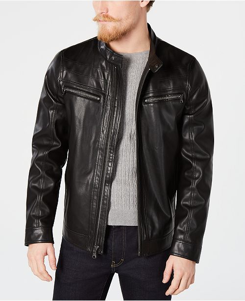 Calvin Klein Men's Faux Leather Jacket & Reviews - Coats & Jackets ...