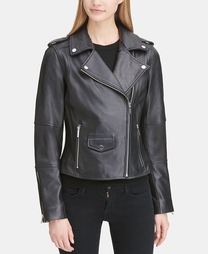 DKNY Leather Moto Jacket, Created for Macy's - Macy's