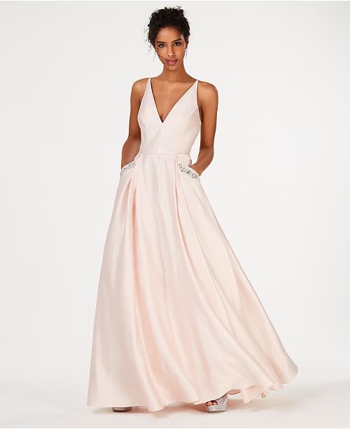 Blondie Nites Juniors Satin V Neck Gown Reviews Women