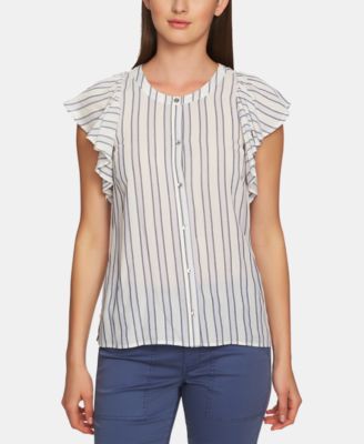 1.STATE - Striped Flutter-Sleeve Button-Up Top