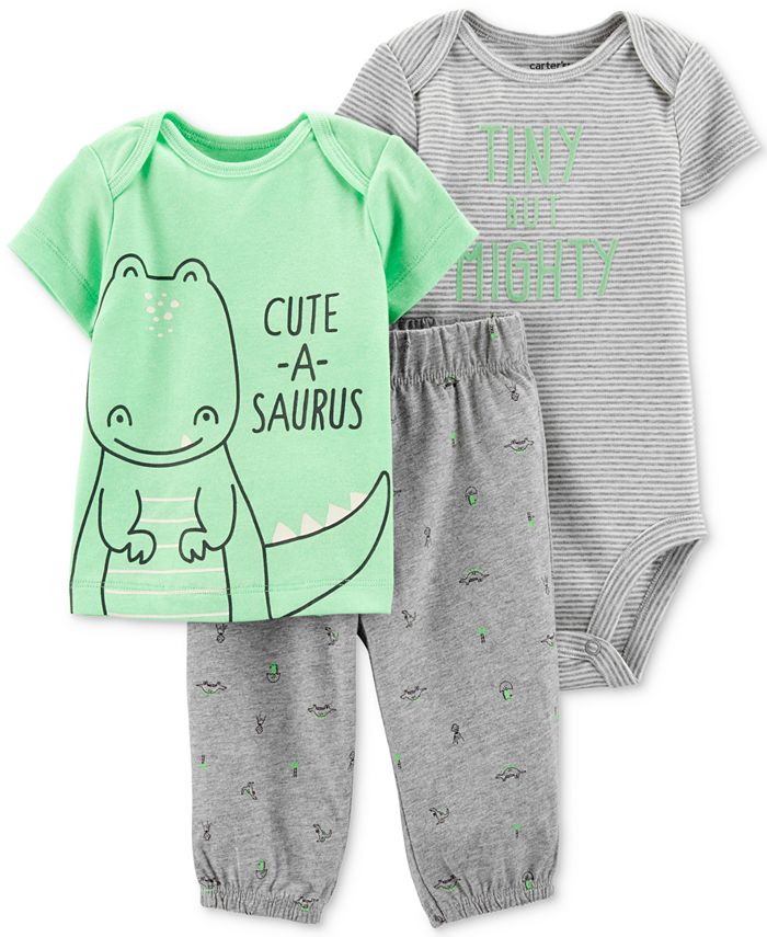 Carter's Baby Boys 3-Pc. Tiny But Mighty Bodysuit, T-Shirt & Pants Set ...