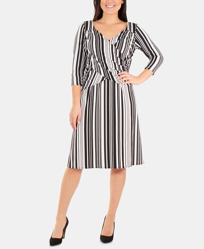 NY Collection Faux-Wrap Front A-Line Dress - Macy's