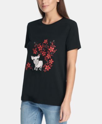 DKNY - Short-Sleeve Pig & Flowers Graphic T-Shirt