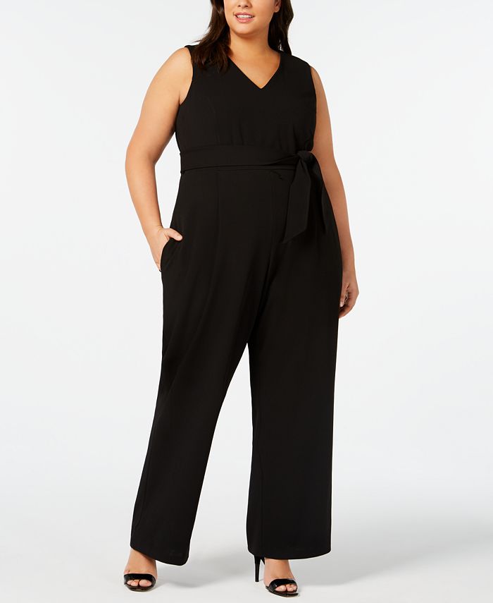 Calvin Klein Plus Size V-Neck Jumpsuit - Macy's