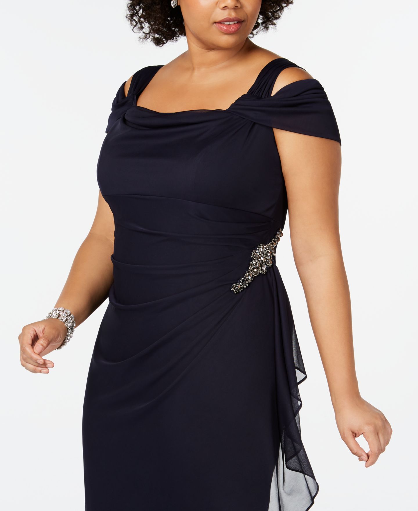 Женские платья Alex Evenings Plus Size Embellished Cold-Shoulder Gown, цвет: Тёмно-синий — фото 3