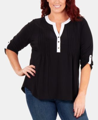 NY Collection - Plus Size Split-Neck Pintuck Top