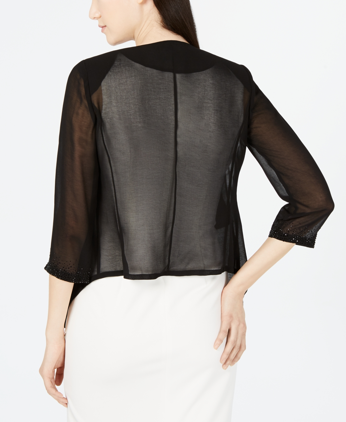 Calvin Klein Illusion-Sleeve Rhinestone-Accented Shrug