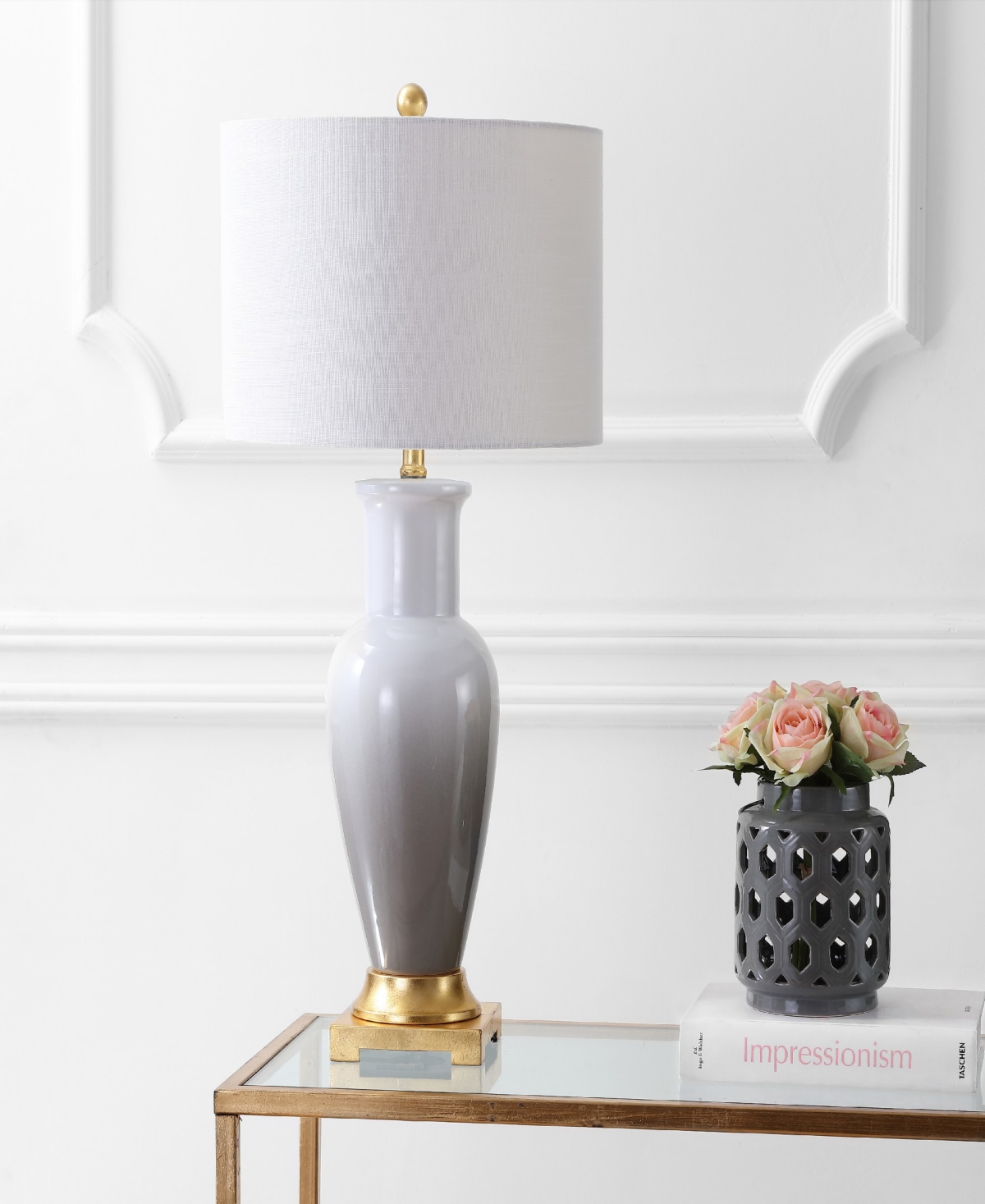 Jonathan Y Dip Dye Led Table Lamp In White,gray