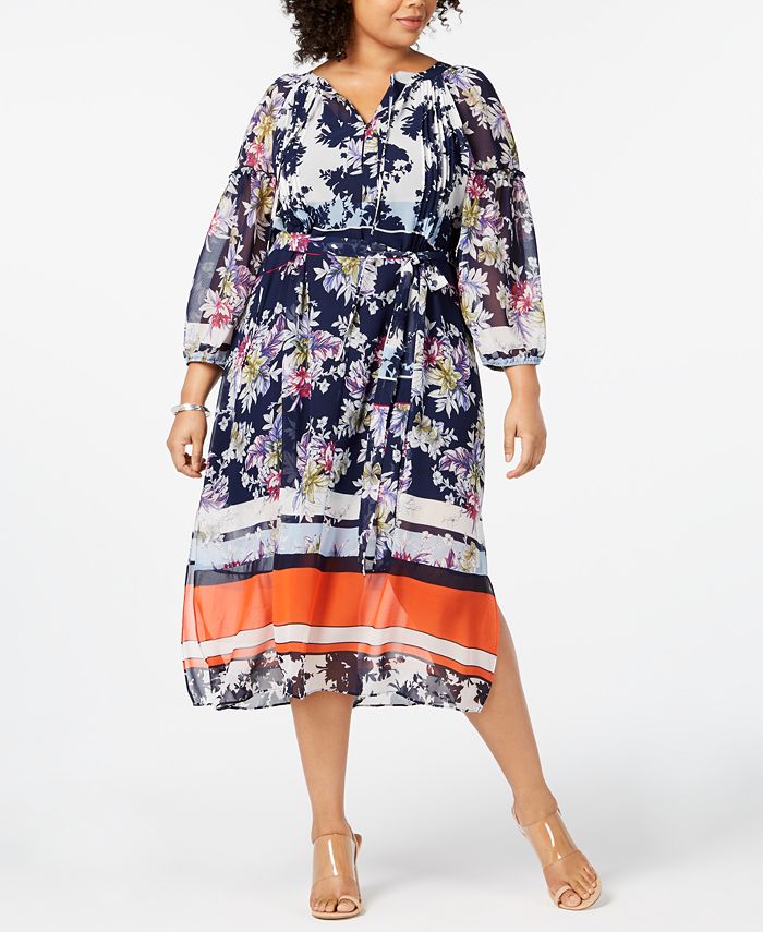 Taylor Plus Size Printed Peasant Dress - Macy's