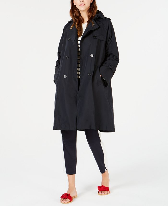 Macy's black trench coat womens top