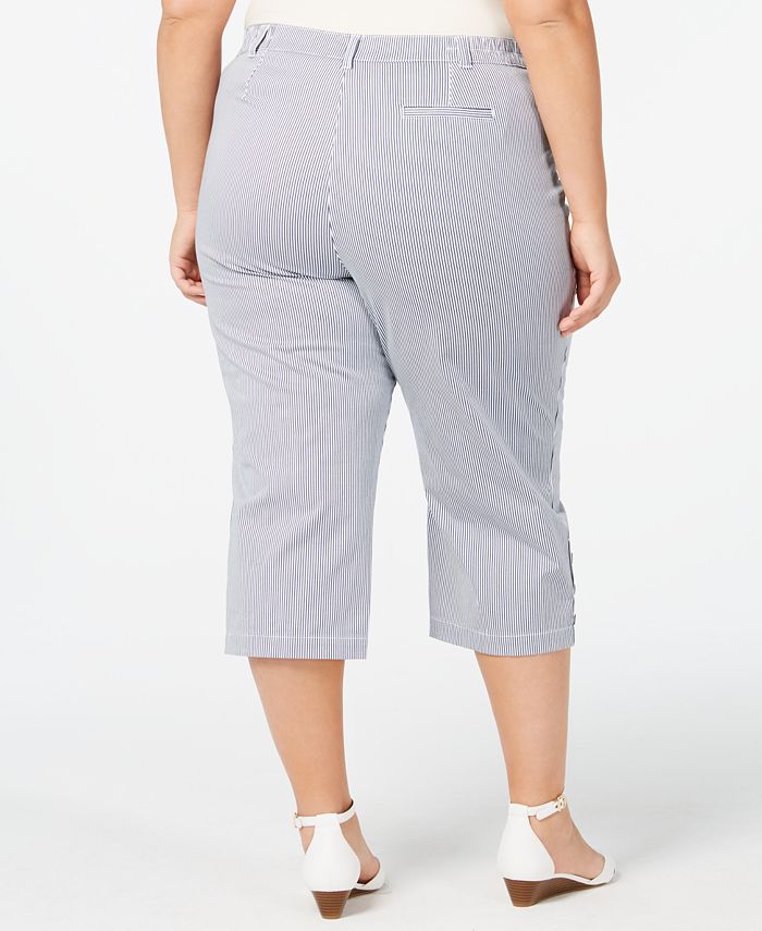 Karen Scott Plus Size Striped Button-Hem Capri Pants, Created for Macy ...