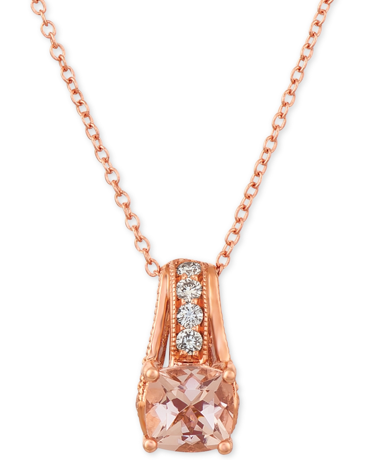 Peach & Nude Peach Morganite (5/8 ct.t.w.) and Nude Diamonds (1/4 ct. t.w.) 18" Pendant Necklace in 14k Rose Gold - Morganite