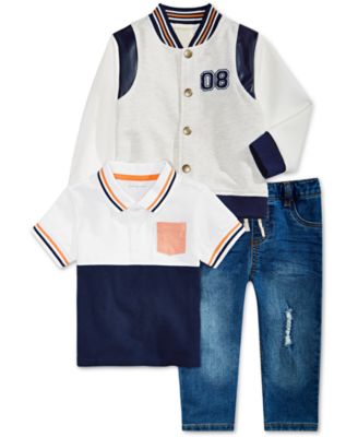 First Impressions Baby Boys Varsity Jacket, Polo Shirt & Destructed Jeans, Created for Macy's	