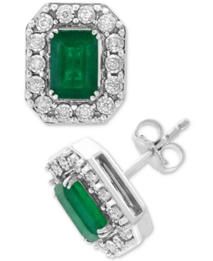 image of Effy Emerald (1-9/10 ct. t.w.) & Diamond (1/5 ct. t.w.) Earrings in 14k White Gold