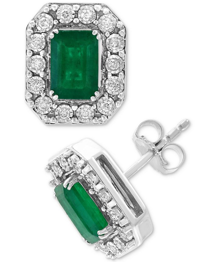 EFFY Collection - Emerald (1-7/8 ct. t.w.) & Diamond (1/5 ct. t.w.) Earrings in 14k White Gold (Also in Yellow Gold)